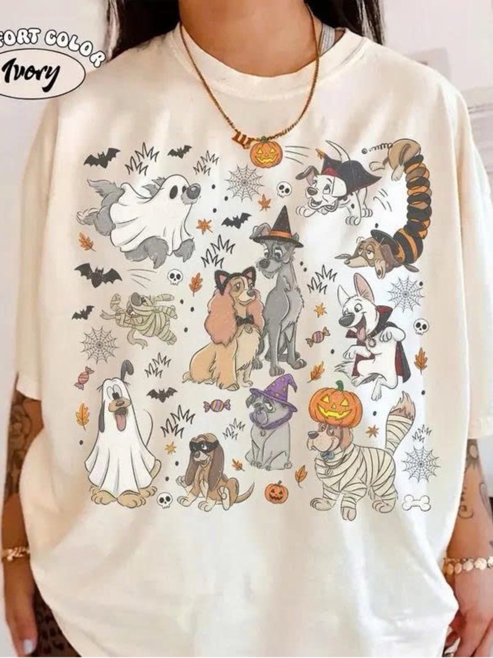 Ivory Halloween Dogs Graphic Tee - Women’s Short Sleeve